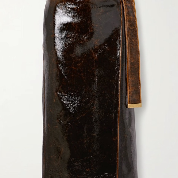 Brandon Maxwell Evelyn Mahogany Brown Maxi Wrap Skirt with Slit - Picture 3 of 4